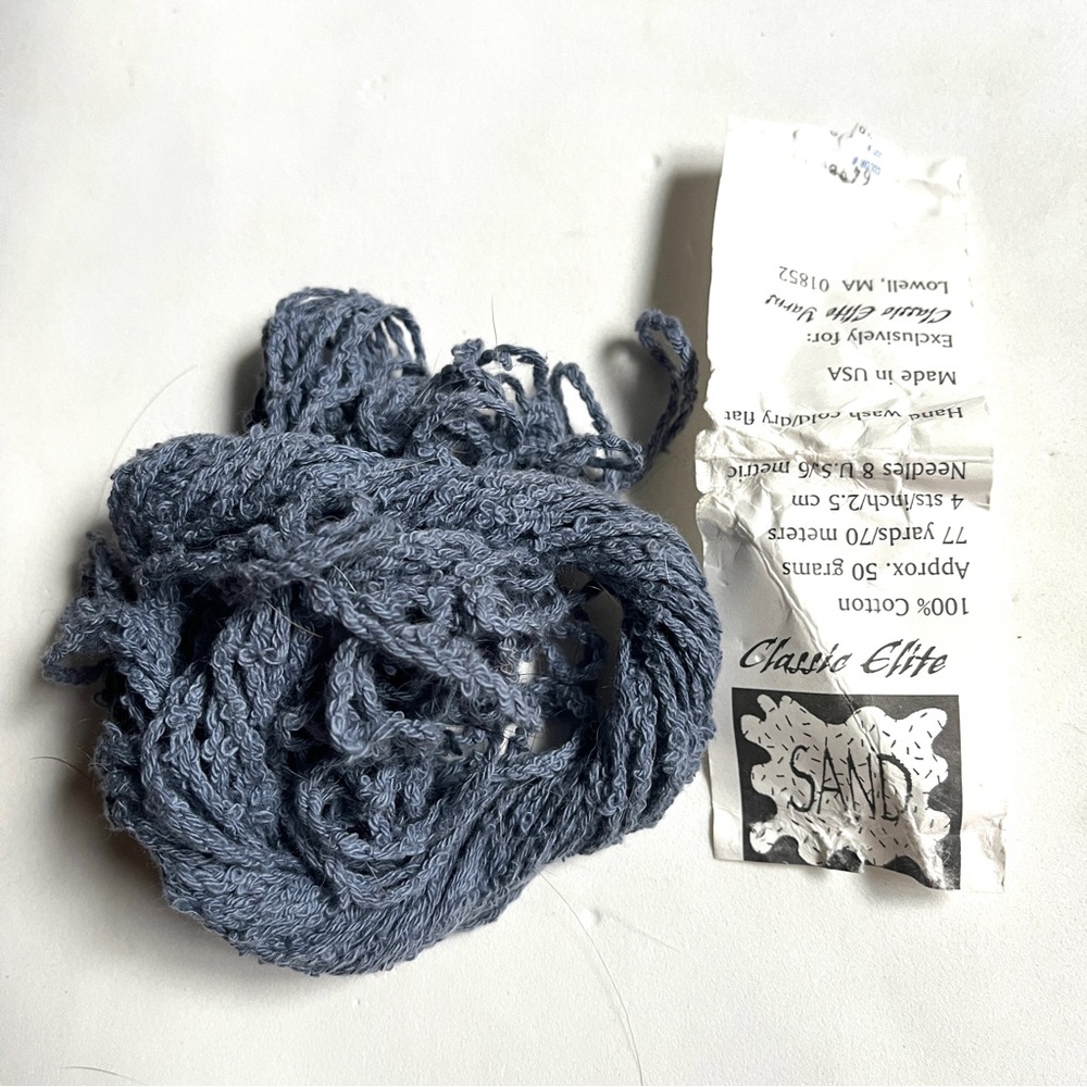 Classic Elite - ‘sand’ cotton slub yarn. Blue Gray /slate blue - small ball